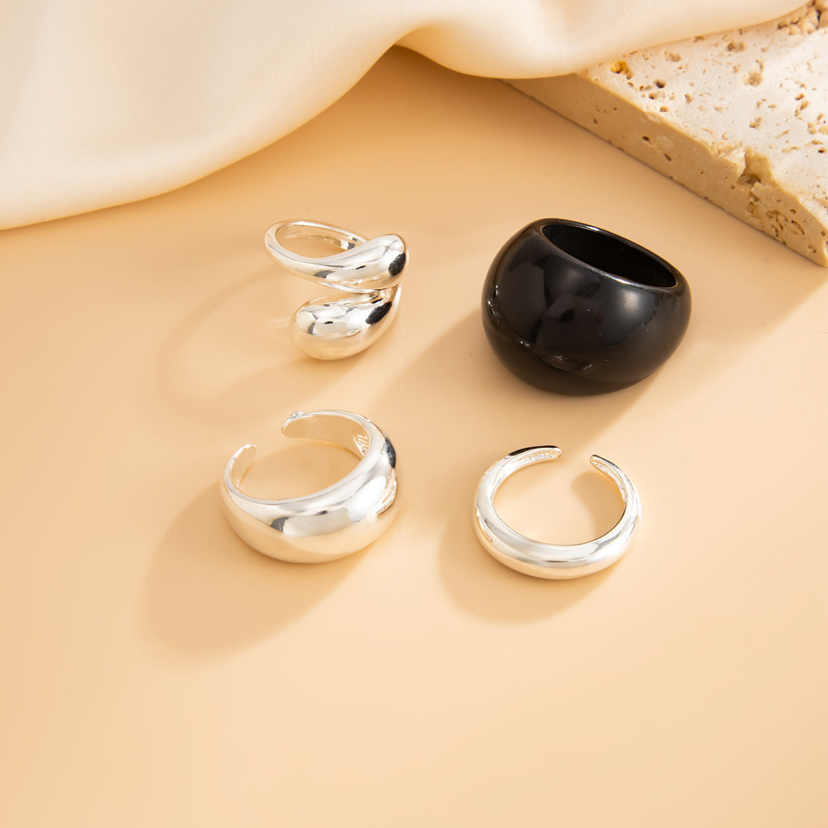 Planderful Geometric Landscape Ring Set With Resin Inlay Vienna Verve Collection Statement Jewelry For Women