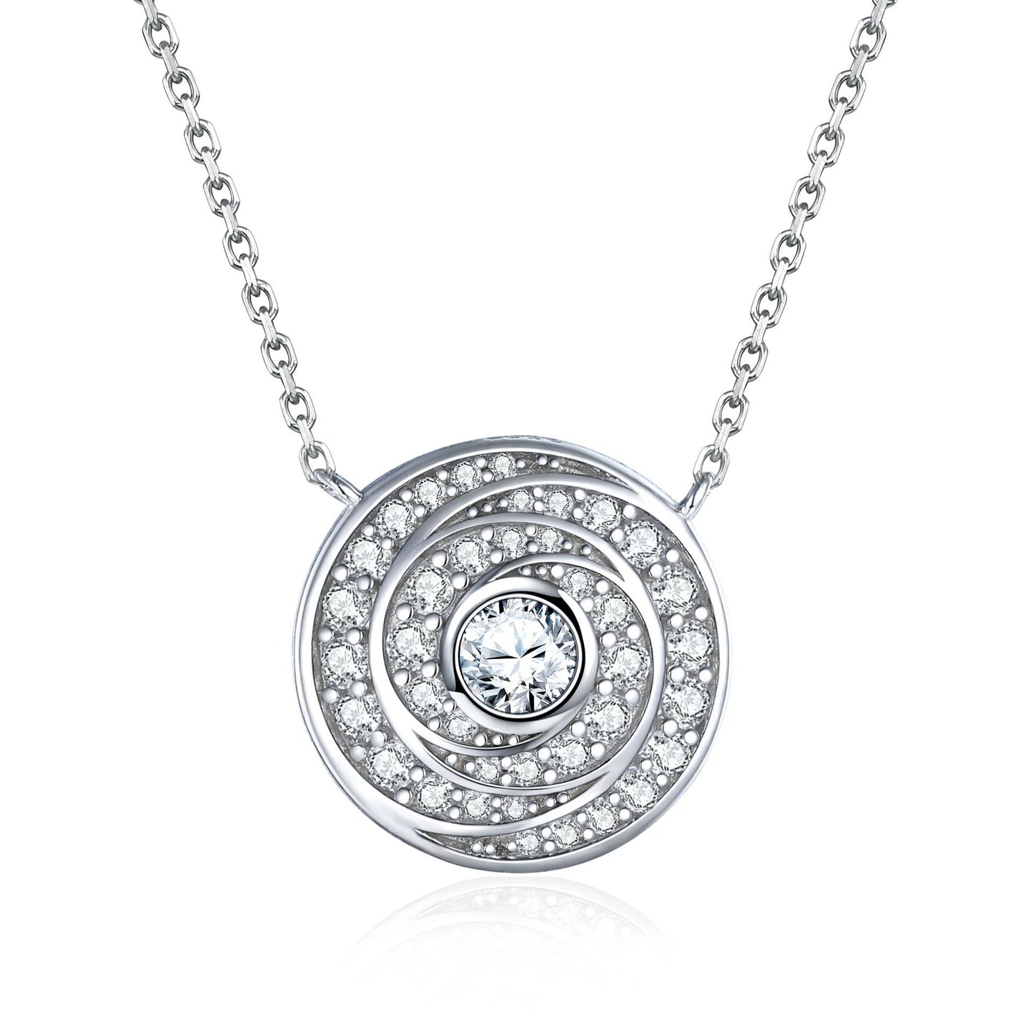 Circular Vortex Zircon Sterling Silver Necklace