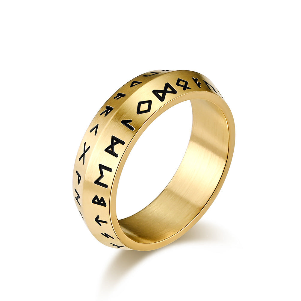 Planderful Viking Text Stainless Steel Ring For Men With Double Beveled Style Everyday Genie
