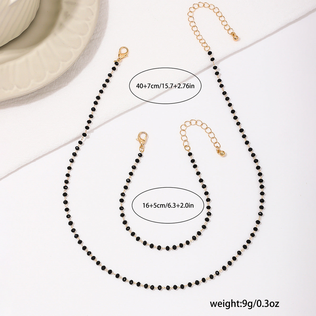 Metallic Glass Beaded Necklace and Bracelet Set - Elegant Jewelry Gift for Women