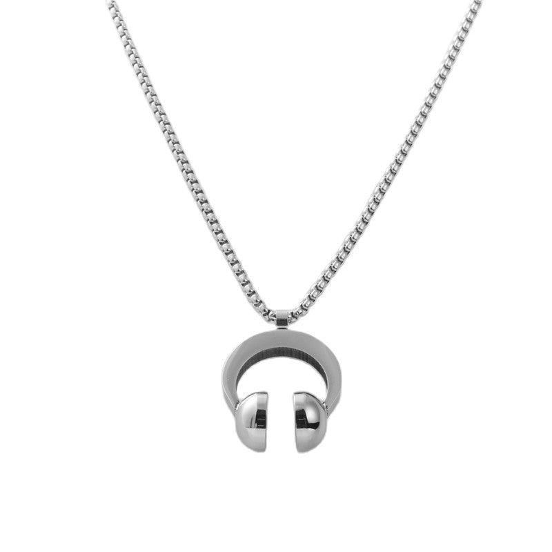 Trendy Titanium Steel Earphone Pendant Necklace for Men - Retro Personalized Rock Design