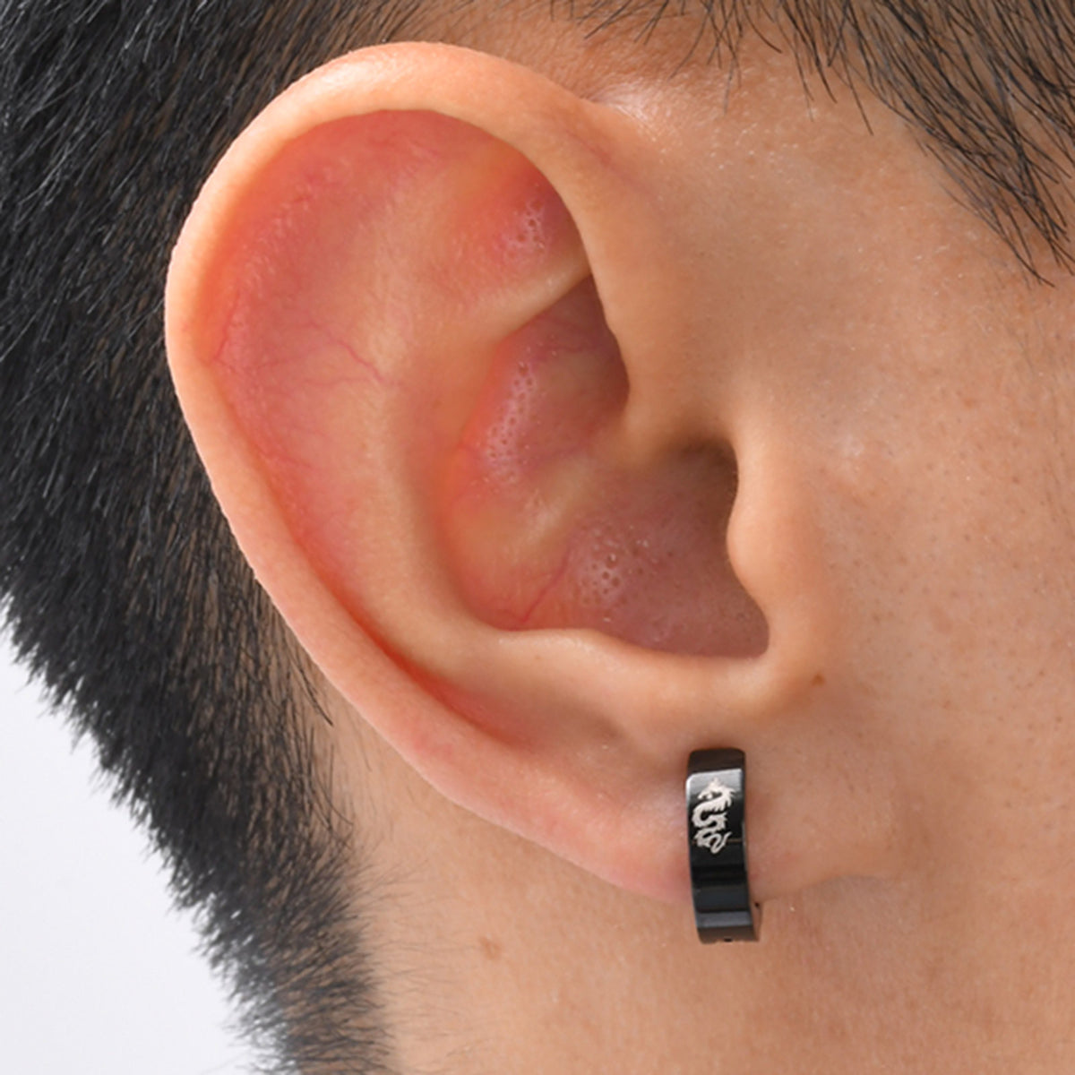 Black Dragon Stainless Steel Hoop Earring — Single