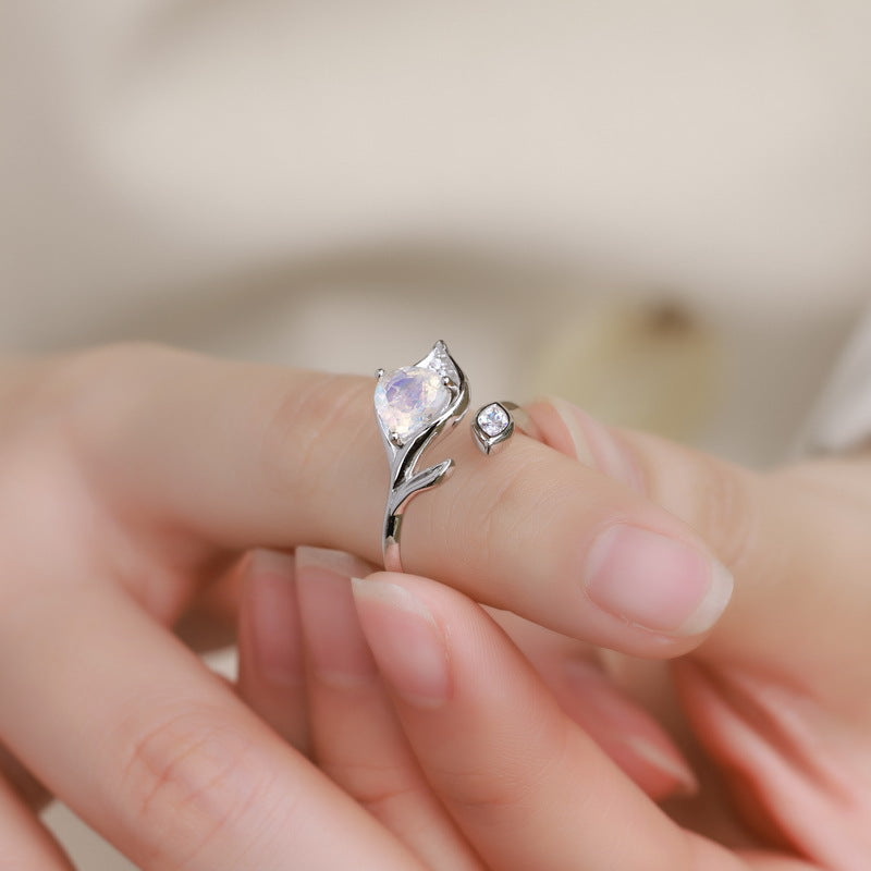Planderful Everyday Genie Ring – Exquisite Blue Moonlight Flower Shape Sterling Silver Jewelry