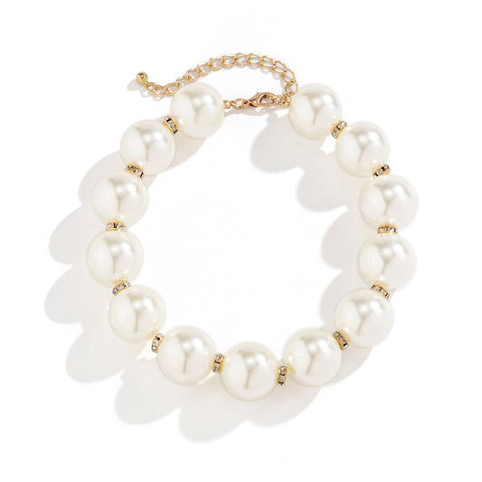 Planderful Vienna Verve Beaded Metal Necklace With Imitation Pearls And Rhinestones For Women Statement Jewelry