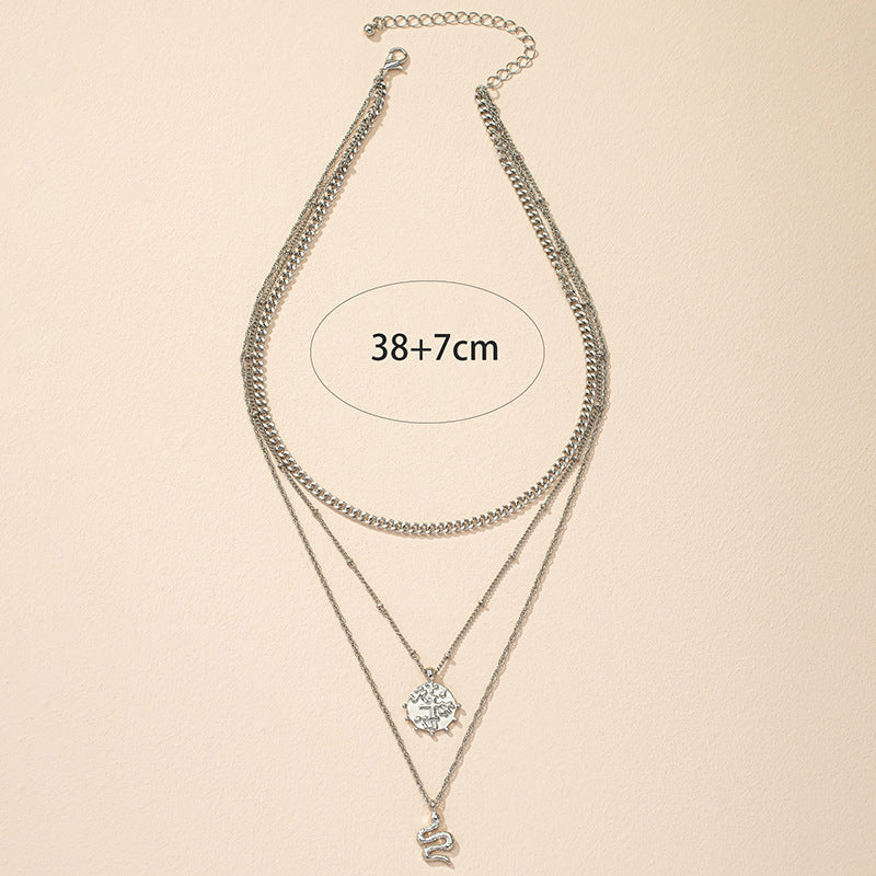 Snake Charm Layered Necklace with Gold Coin Pendant - Hip Hop Choker in Punk Style