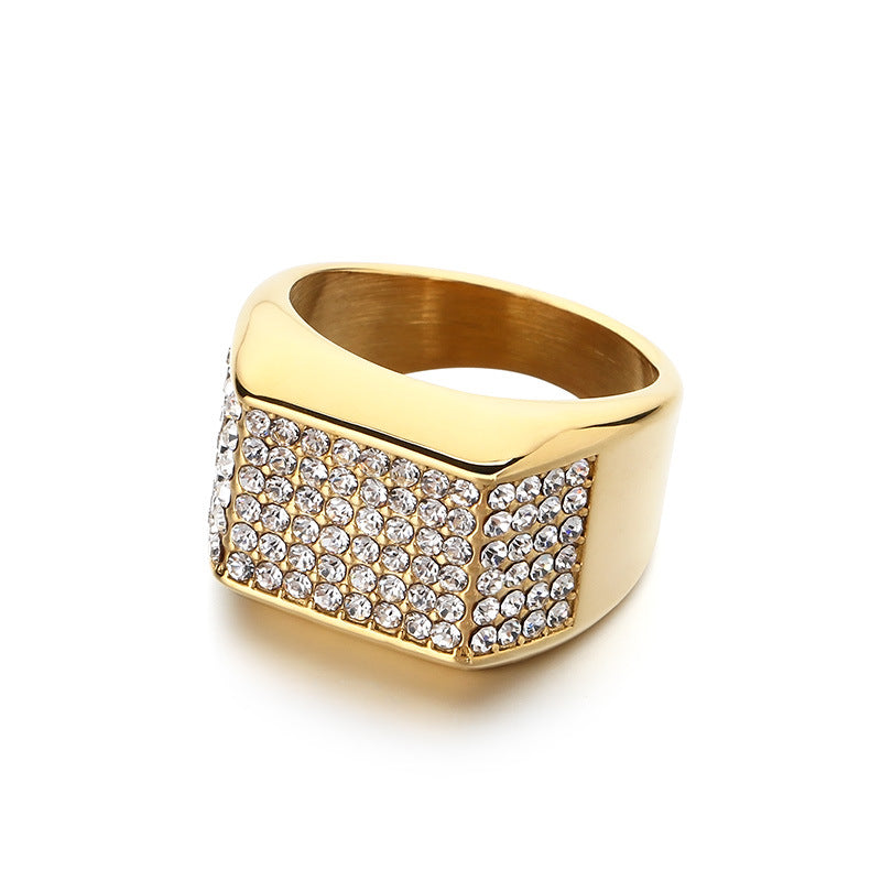 Hip-Hop Nightclub Wide Square Inlaid With Zircon Wrench Finger, Cool Zircon Pentagram Titanium Ring