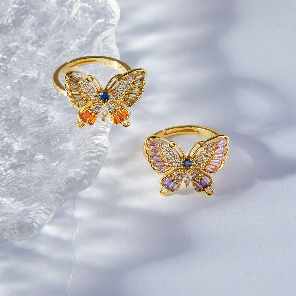 Mori Butterfly Copper Ring with Zircon Detail