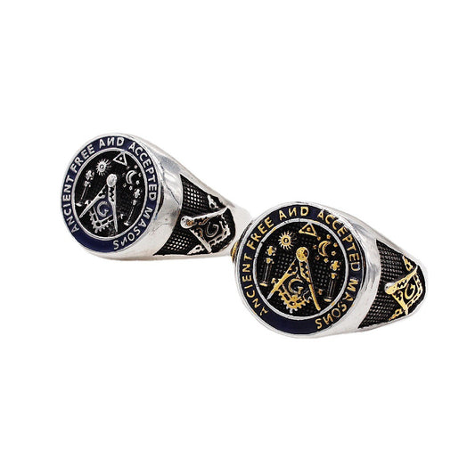Planderful Titanium Steel Ring Unisex Freemasonry Design Retro European Style Everyday Genie Collection Sizes 8 To 13
