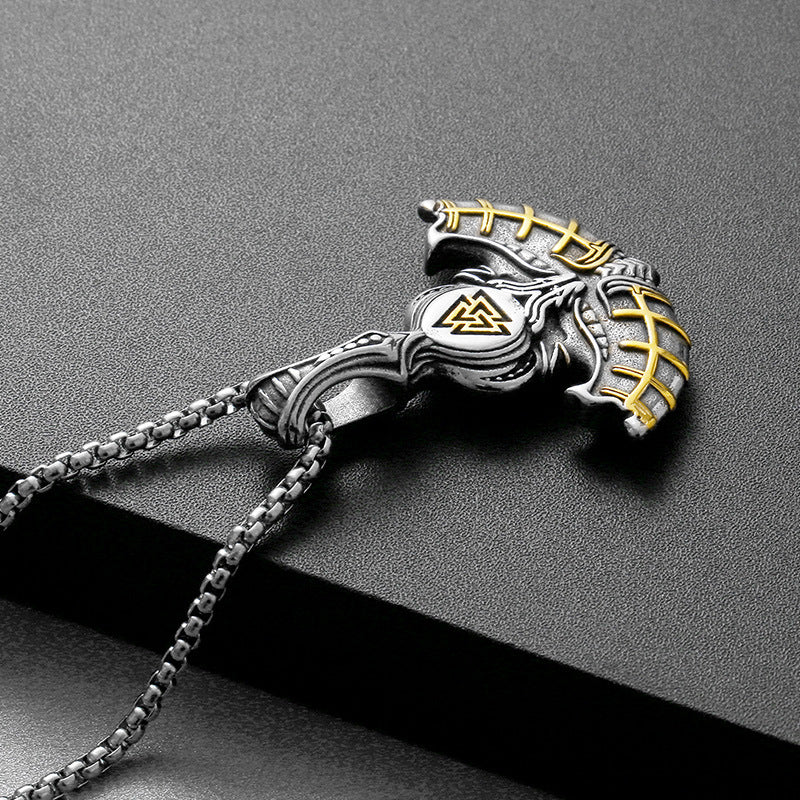 Viking Triangle Rune Thor's Axe Men's Pendant - Retro Stainless Steel Fashion Accessory
