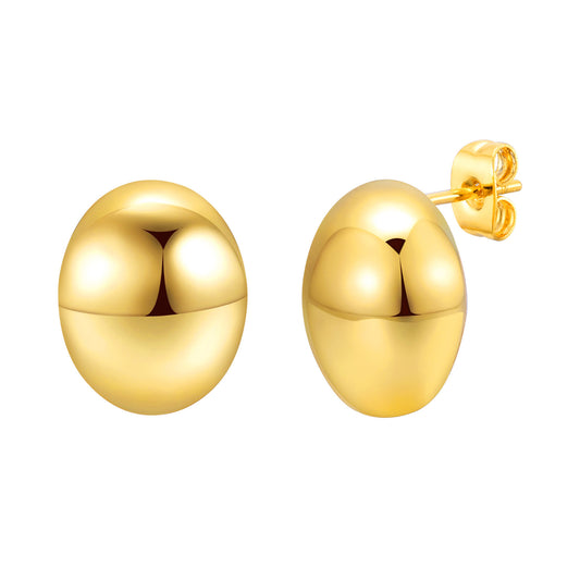 Ladies Stainless Steel Oval Glossy Gold Earrings Wholesale