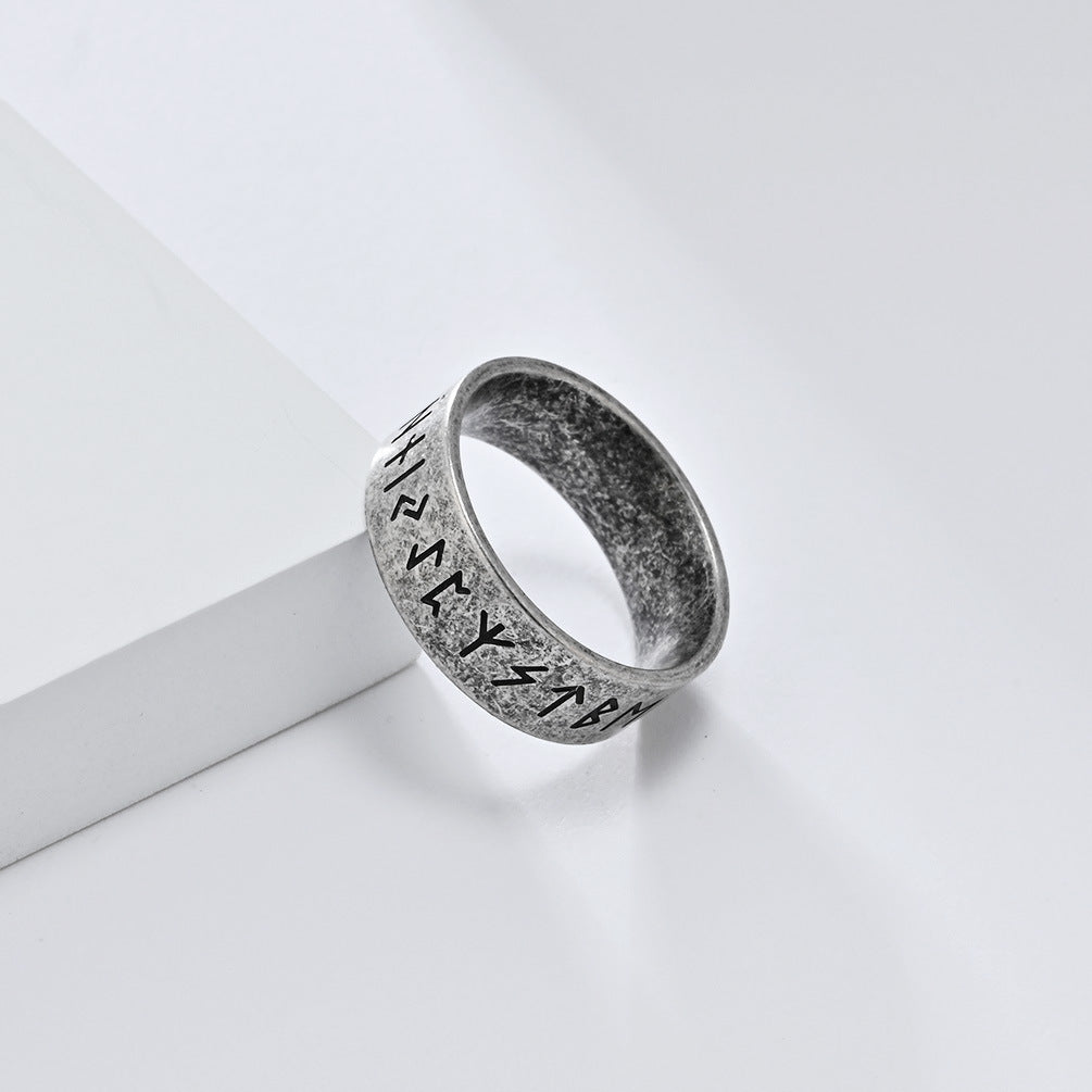 Cross-Border Viking Text Titanium Steel Ring for Men