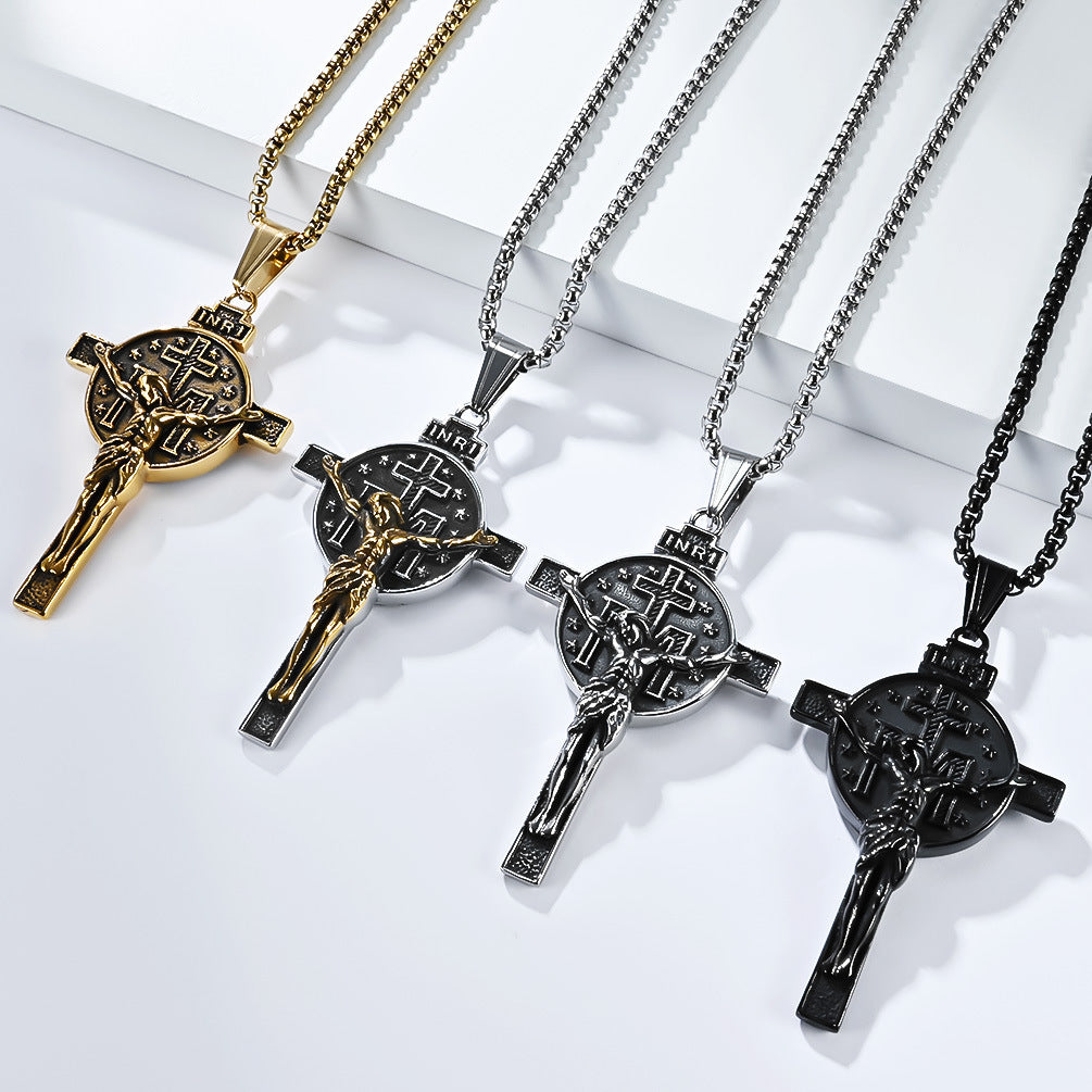 Planderful Cross Necklace For Men Durable Titanium Steel Retro Pendant For Everyday Style