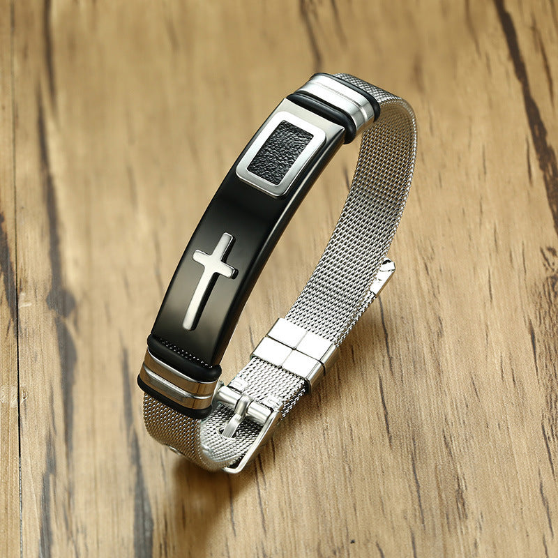 Stainless Steel Cross Mesh Bracelet Korean Version Adjustable Jewelry for Men