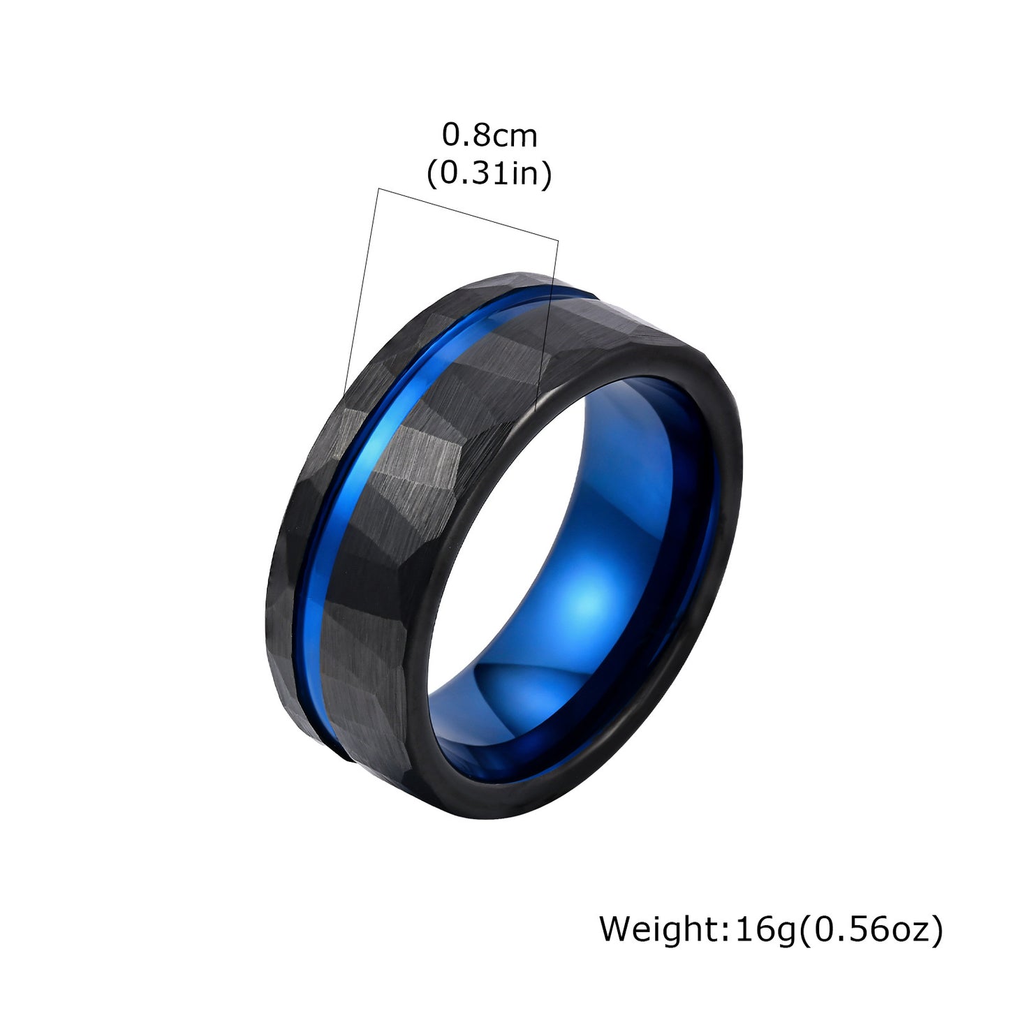 Black 8mm Tungsten Steel Ring Brushed Inner Hammer Texture