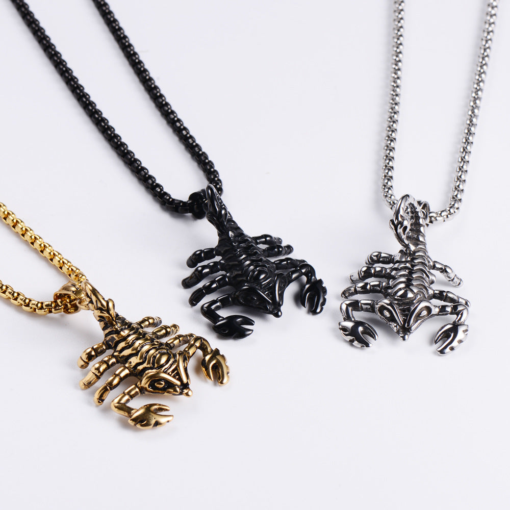 Titanium Steel Scorpion Pendant Necklace for Men - Retro Punk Style by Planderful