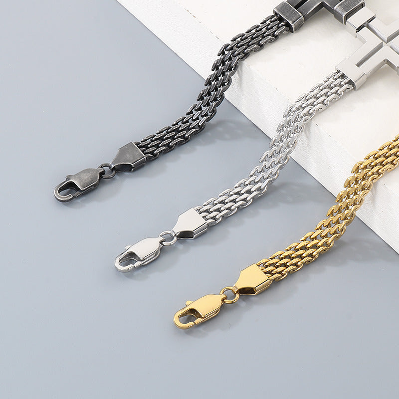 Men Wear – Stainless Steel Curved Bar Hollow Cross Men's Bracelet Can Be Adjusted
