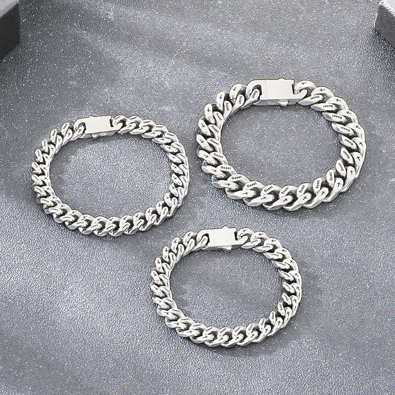 Niche Hip Hop Cross Beast Bracelet – Stainless Steel Engraved La Sand Cuban Chain Men's