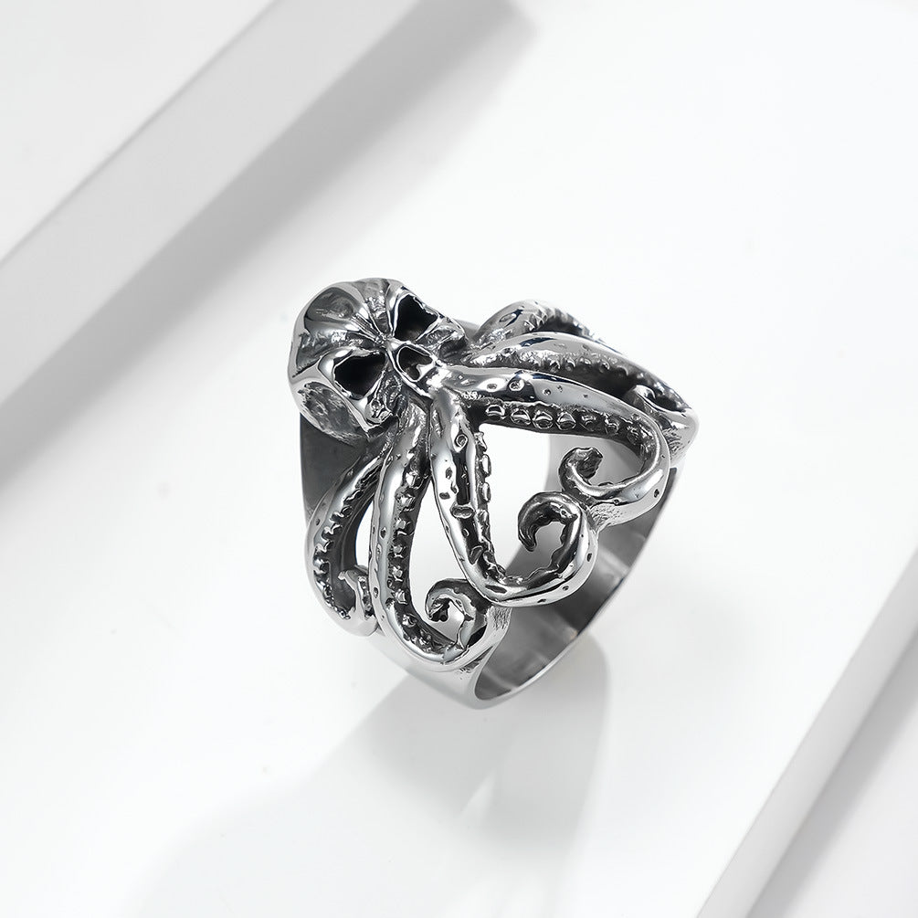 Planderful Octopus Ring Titanium Steel Vintage Punk Style For Men Distressed Hand Jewelry