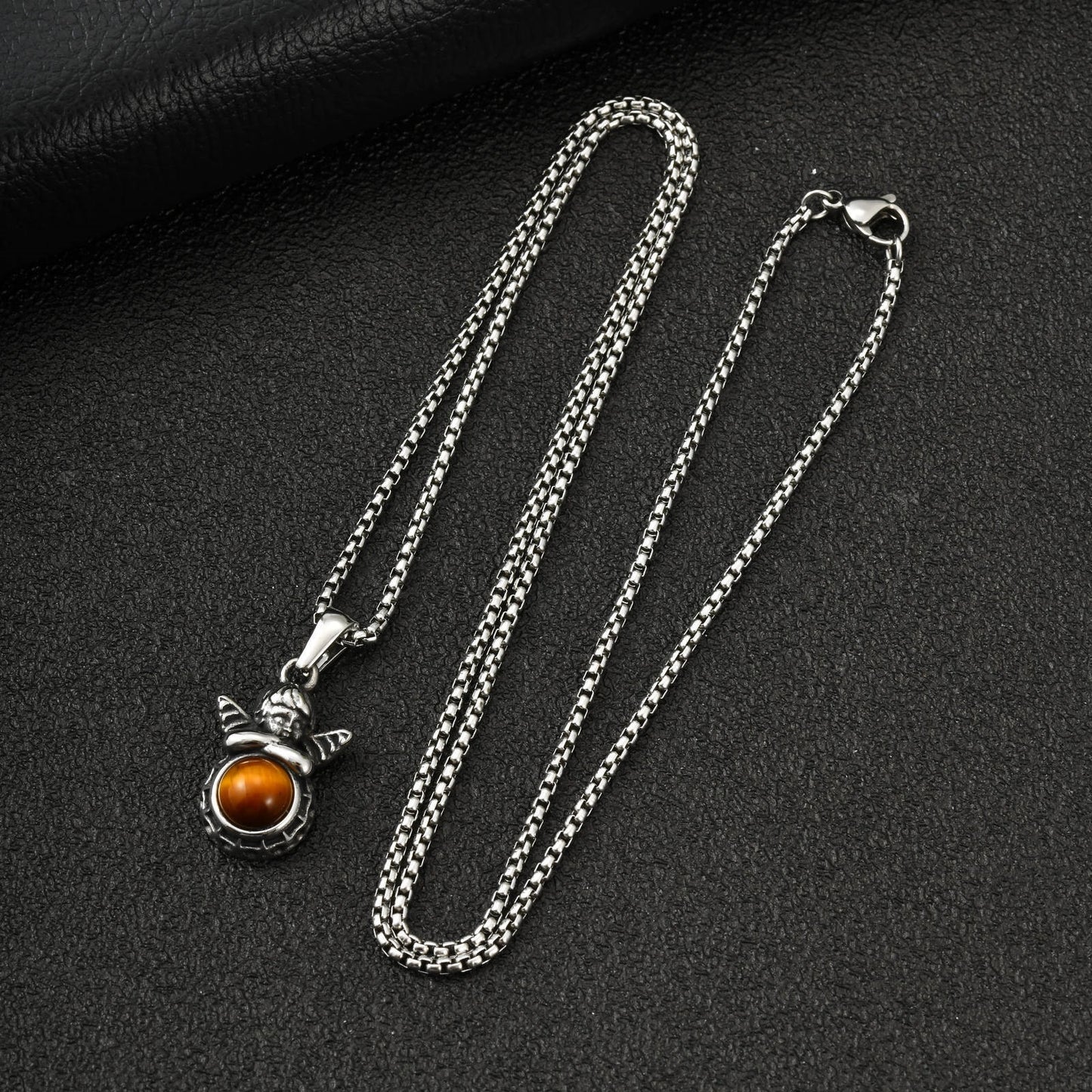 Europe & The United States Stainless Steel Angel Tiger's Eye Stone Women's Hip-Hop Necklace