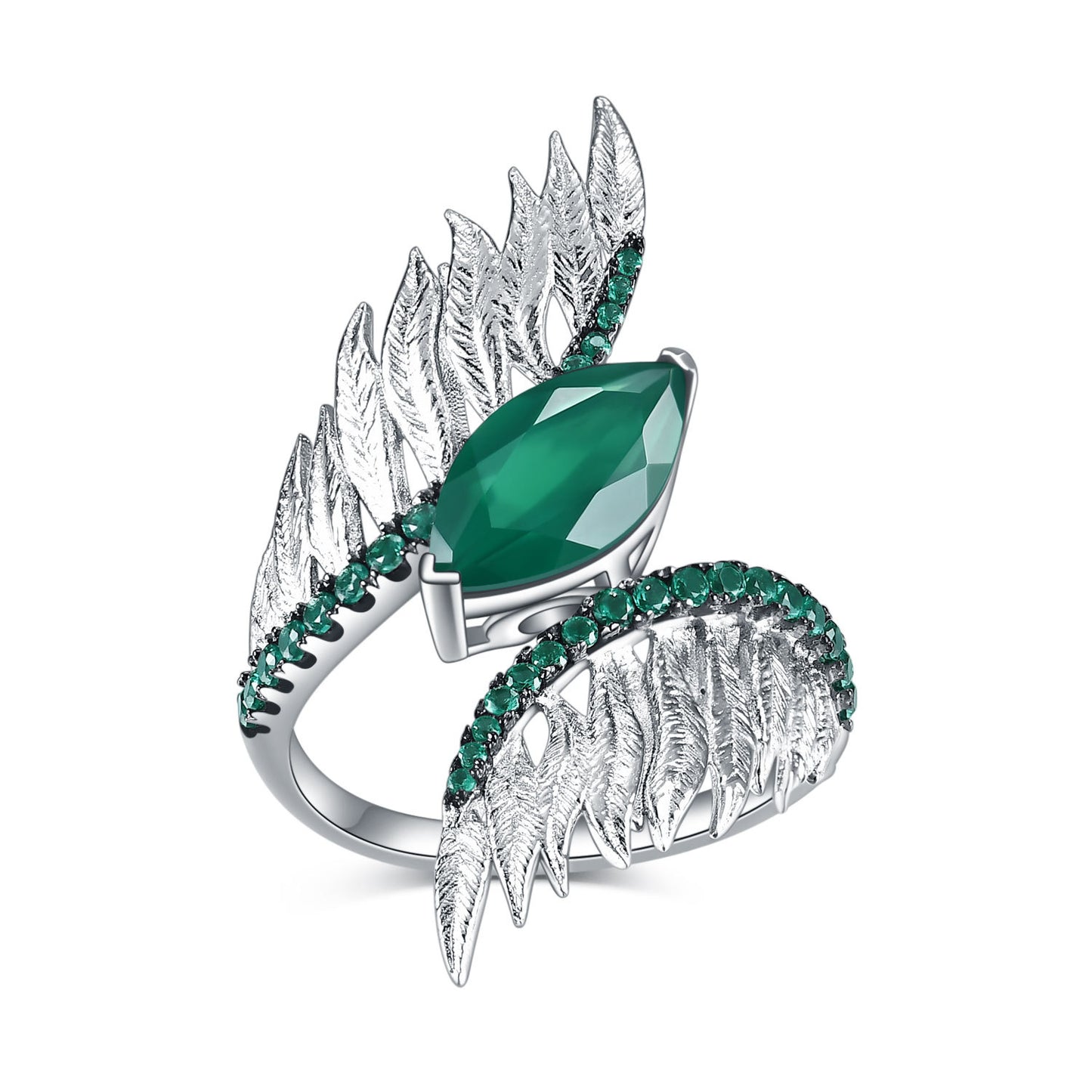Retro Angel Wing Marquise Shape Natural Gemstones Silver Ring