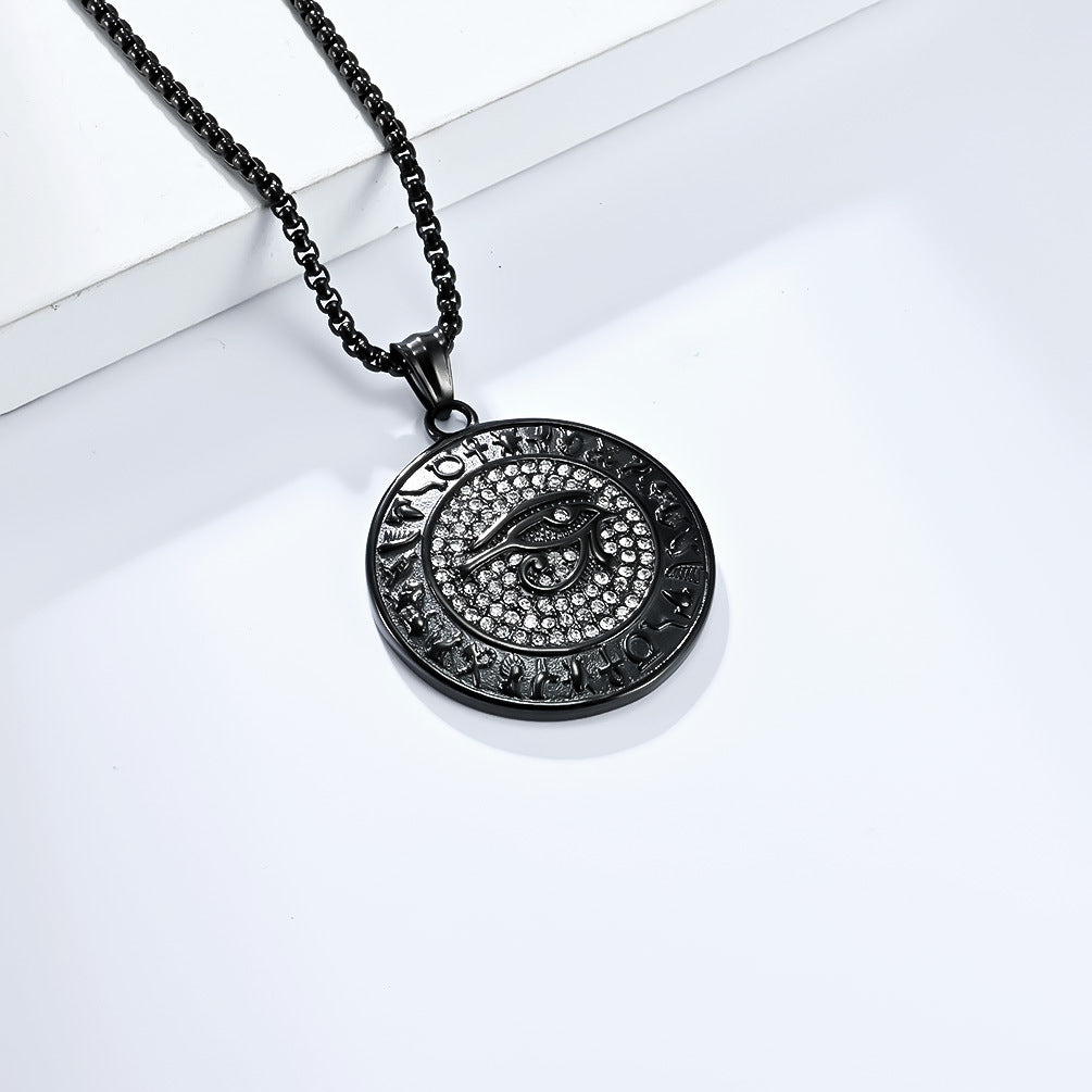 Eye Of Horus Necklace By Planderful Zircon Studded Ankh Symbol Jewelry In Titanium Steel For Hip Hop Fashion Fans
