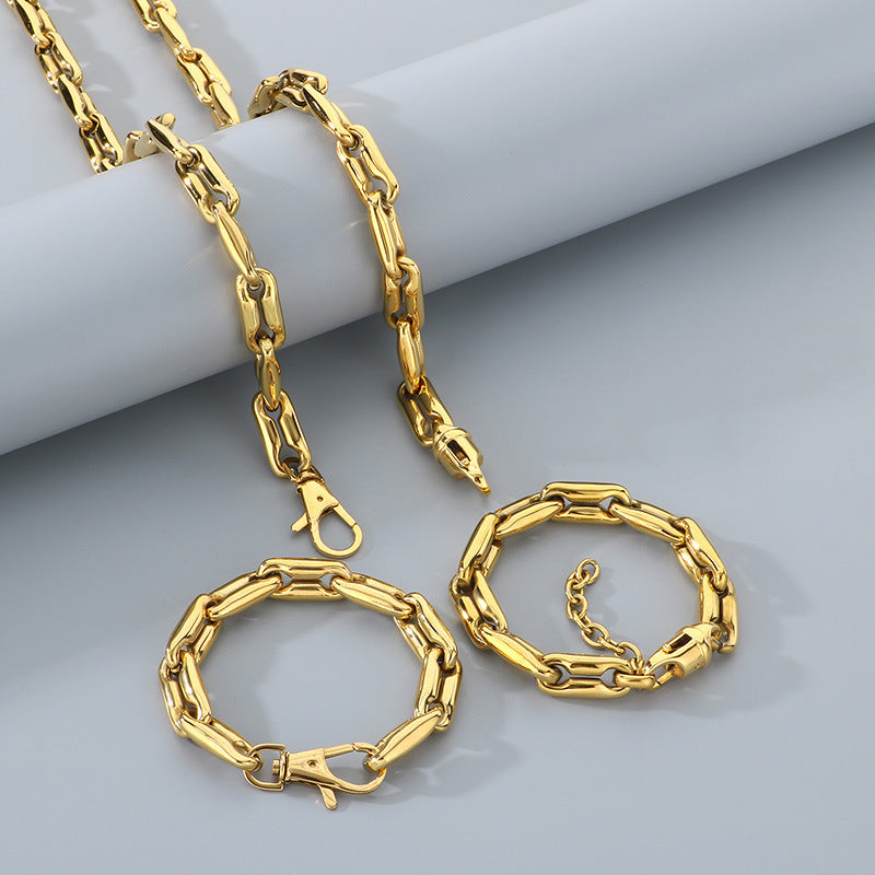 Hip Hop Jewelry Set Titanium Steel Necklace Bracelet Mens