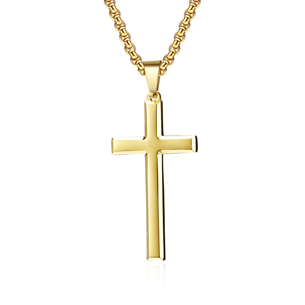 Simple Beveled Stainless Steel Cross Pendant Necklace for Men