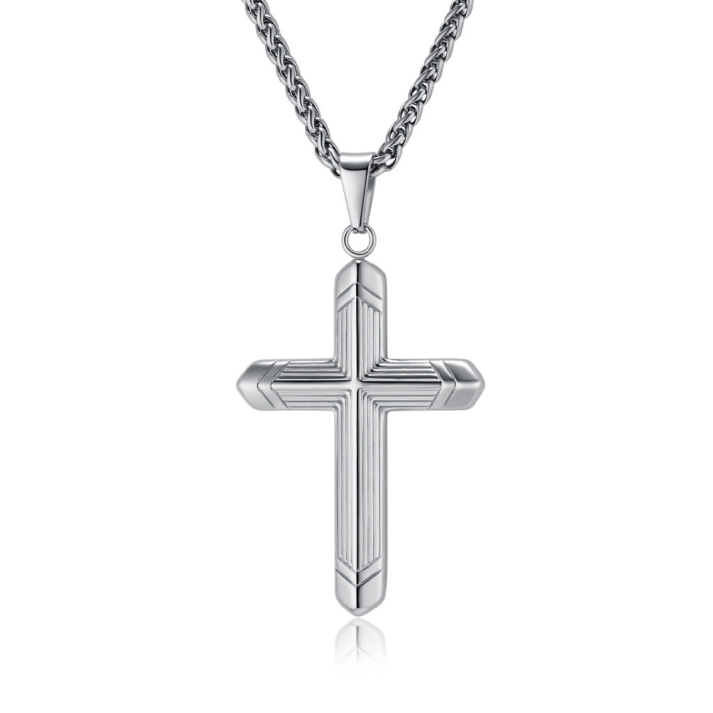 Cross-Border Hot-Selling Simple Genderless Titanium Steel Cross Necklace Pendant for Men
