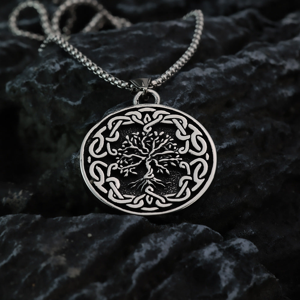 Nordic Retro Stainless Steel Men's Life Tree Pendant Necklace