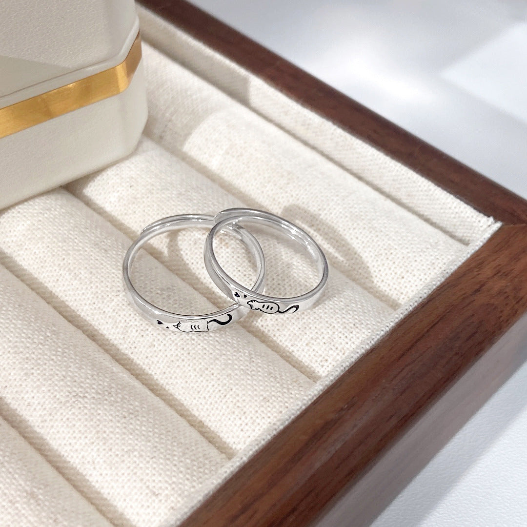 S925 Sterling Silver Cat Couple Ring — Adjustable