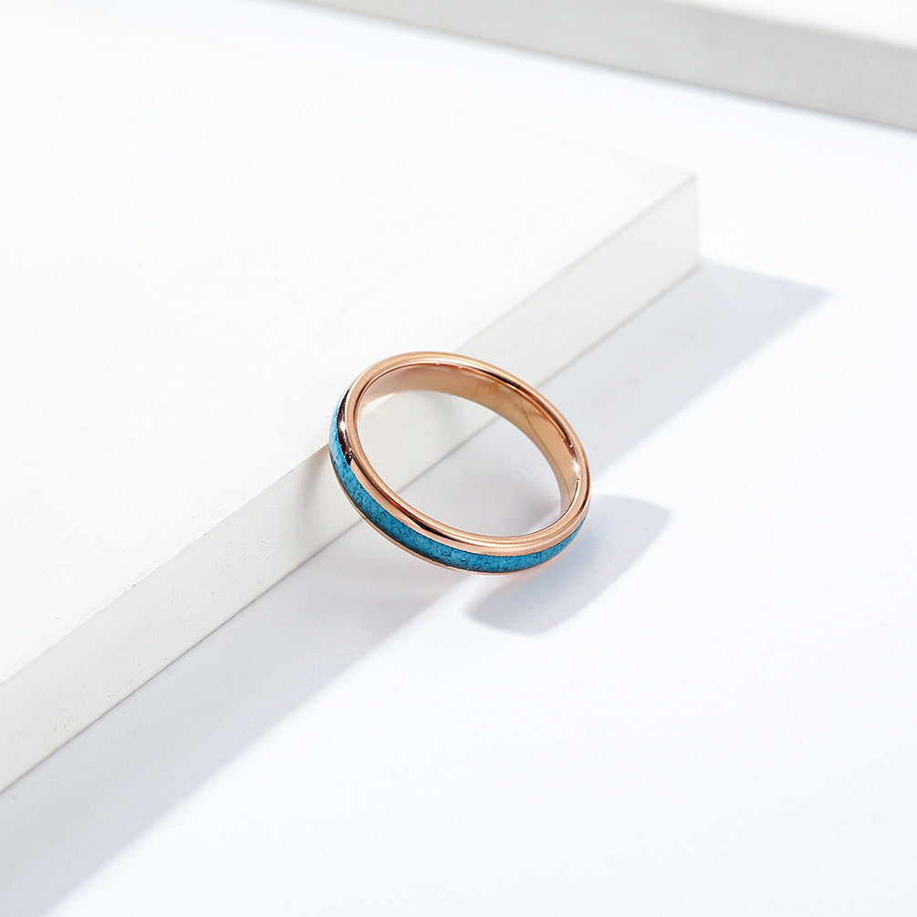 Amazon Tungsten Steel Inlaid Turquoise Gemstone Ring for Men and Women