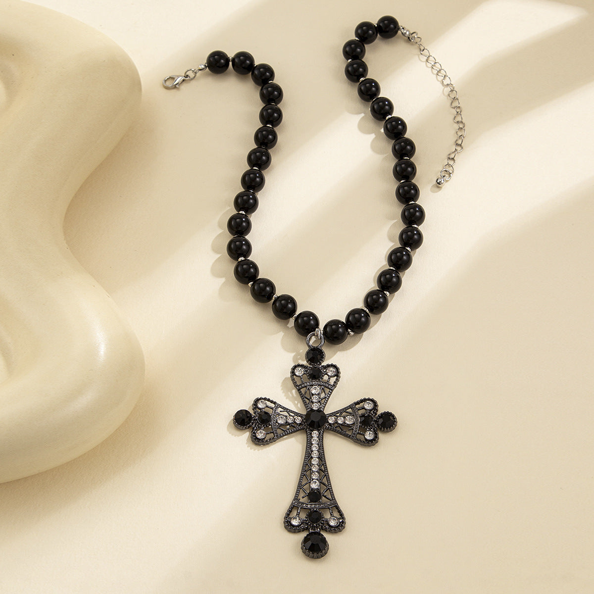 Cyber Cross & Bead Layered Necklace