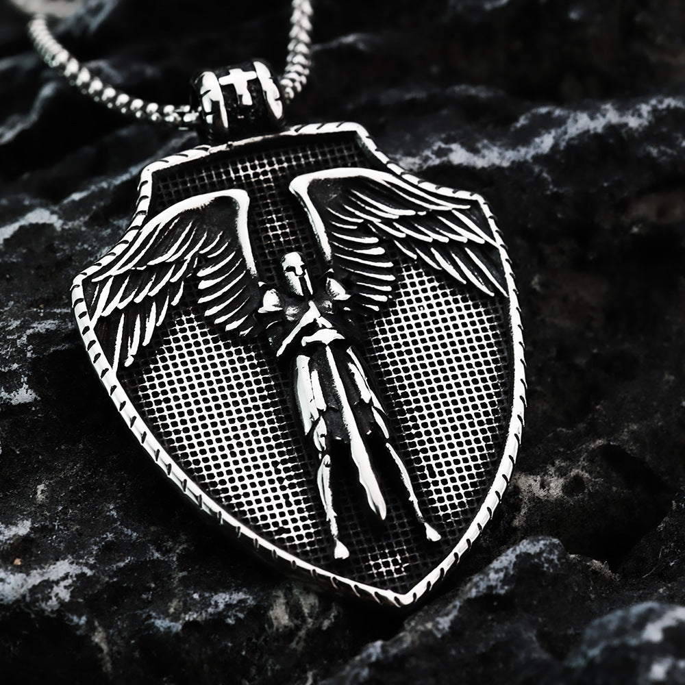 European And American Retro Men's Pendant Necklace St. Michael's Cross Angel