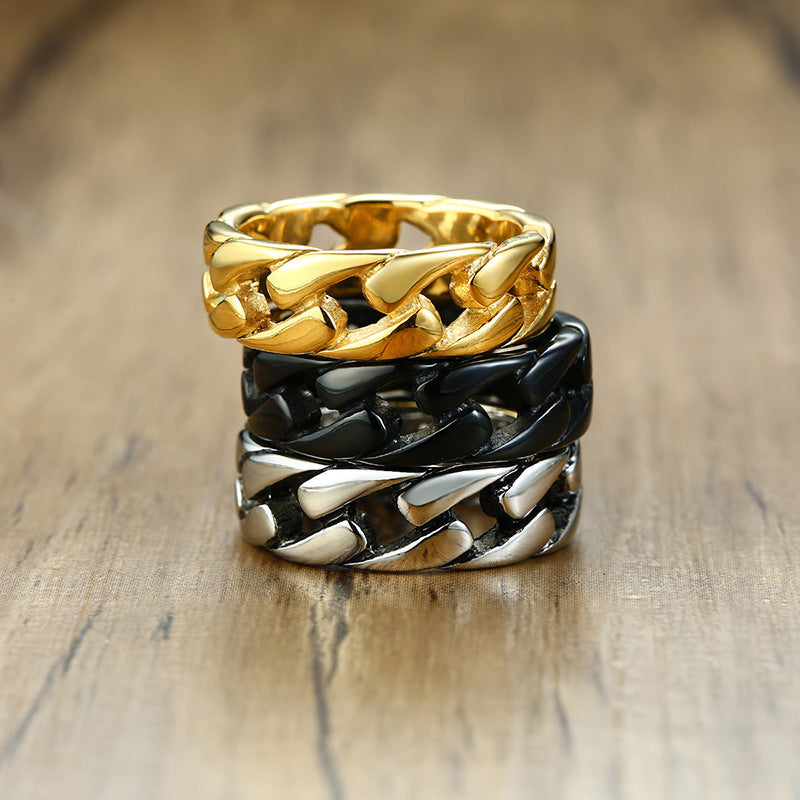 Cuban Chain Ring Jewelry Gold Titanium Steel Ring for Men