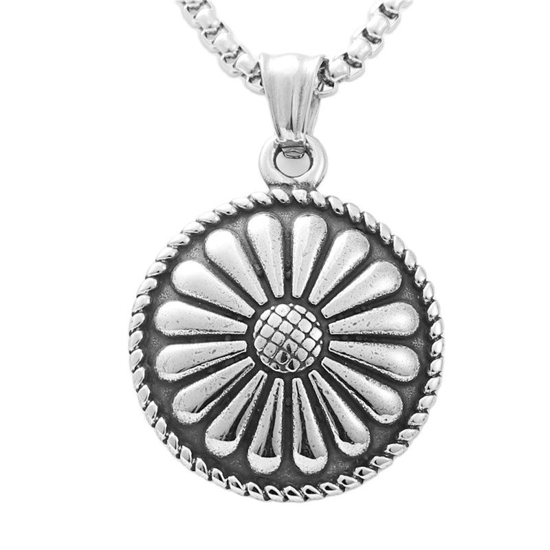 Personalized Punk Sunflower Pendant Necklace in Titanium Steel for Men and Women - Retro Trendy Design