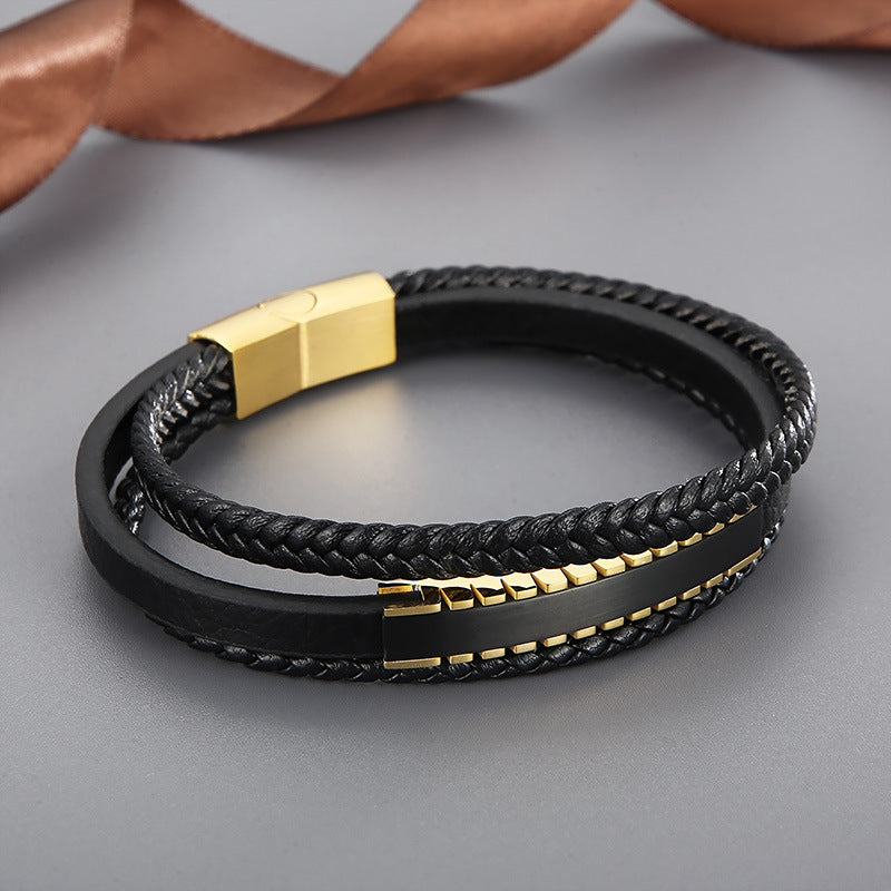 Planderful Magnetic Leather Bracelet Men Premium Stainless