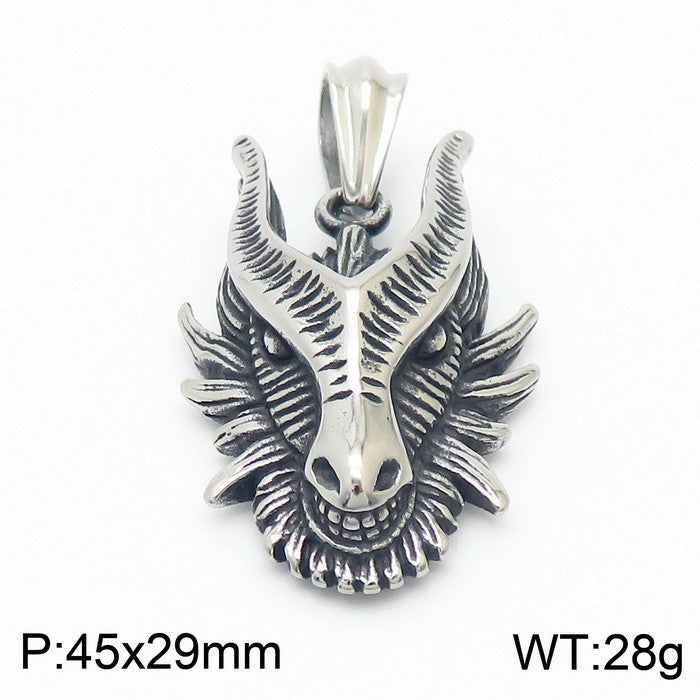 Customizable Retro Zodiac Pendant for Men - European and American Punk Style in Vacuum Electroplated Titanium Steel