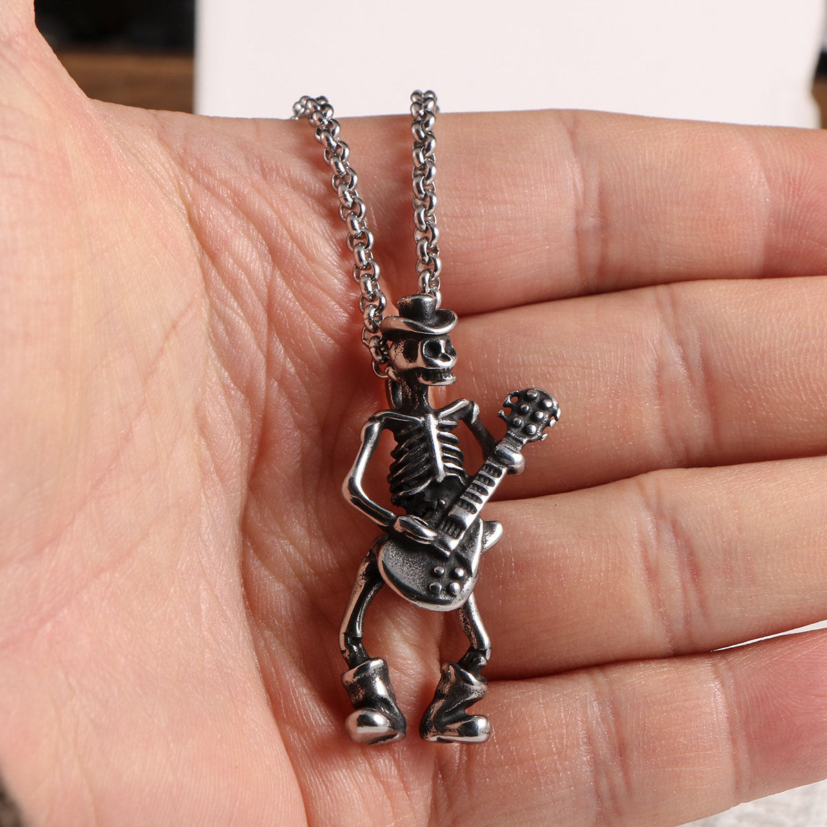 Guitar Skull Singer Pendant Rock Men's Necklace