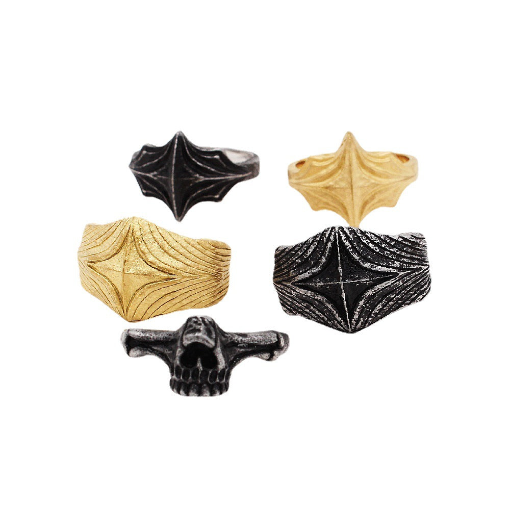 European and American Retro Gothic Style Titanium Steel Men's Ring with Dark Cross Skeleton Design