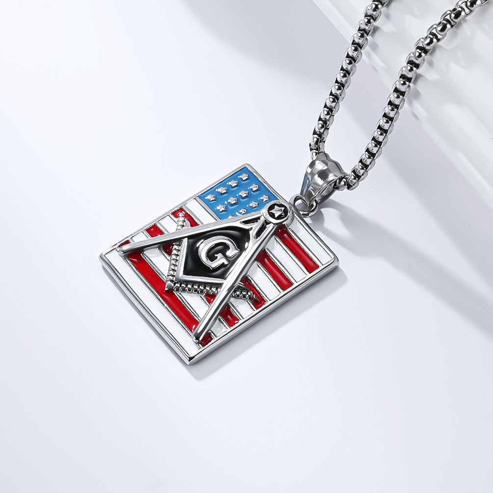 Planderful Freemason Stars And Stripes Necklace For Men Everyday Genie Stainless Steel Hip Hop Pendant