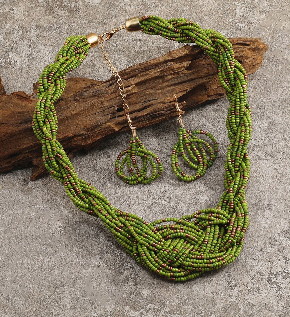Chinese Knot & Rice Bead Necklace Set - Planderful Collection - Savanna Rhythms