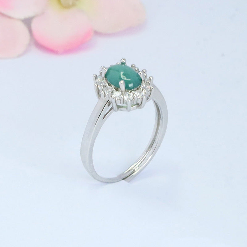 Blue Water Jadeite Princess-Style Ring