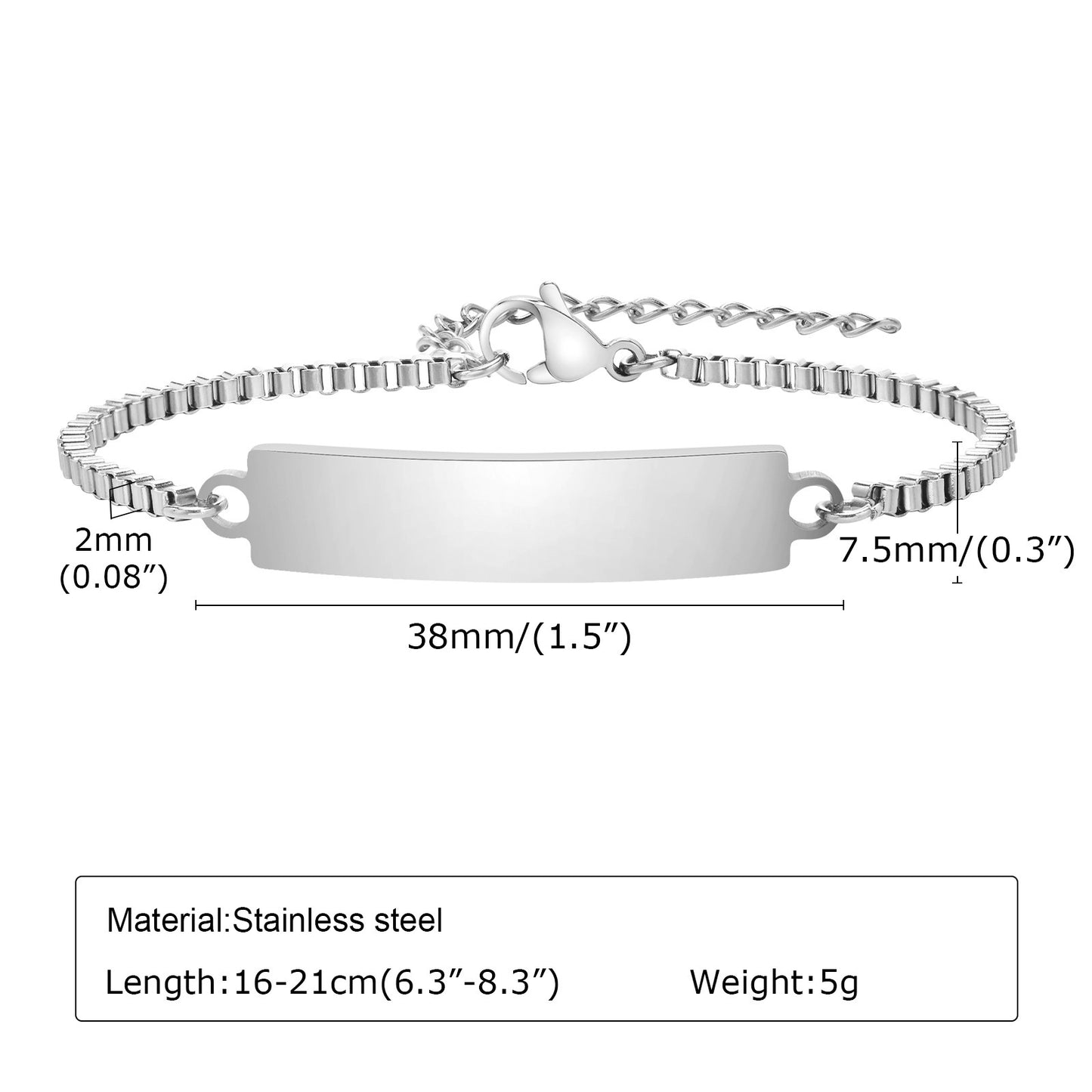 Personalized Simple Stainless Steel Curved Box Chain Bracelet