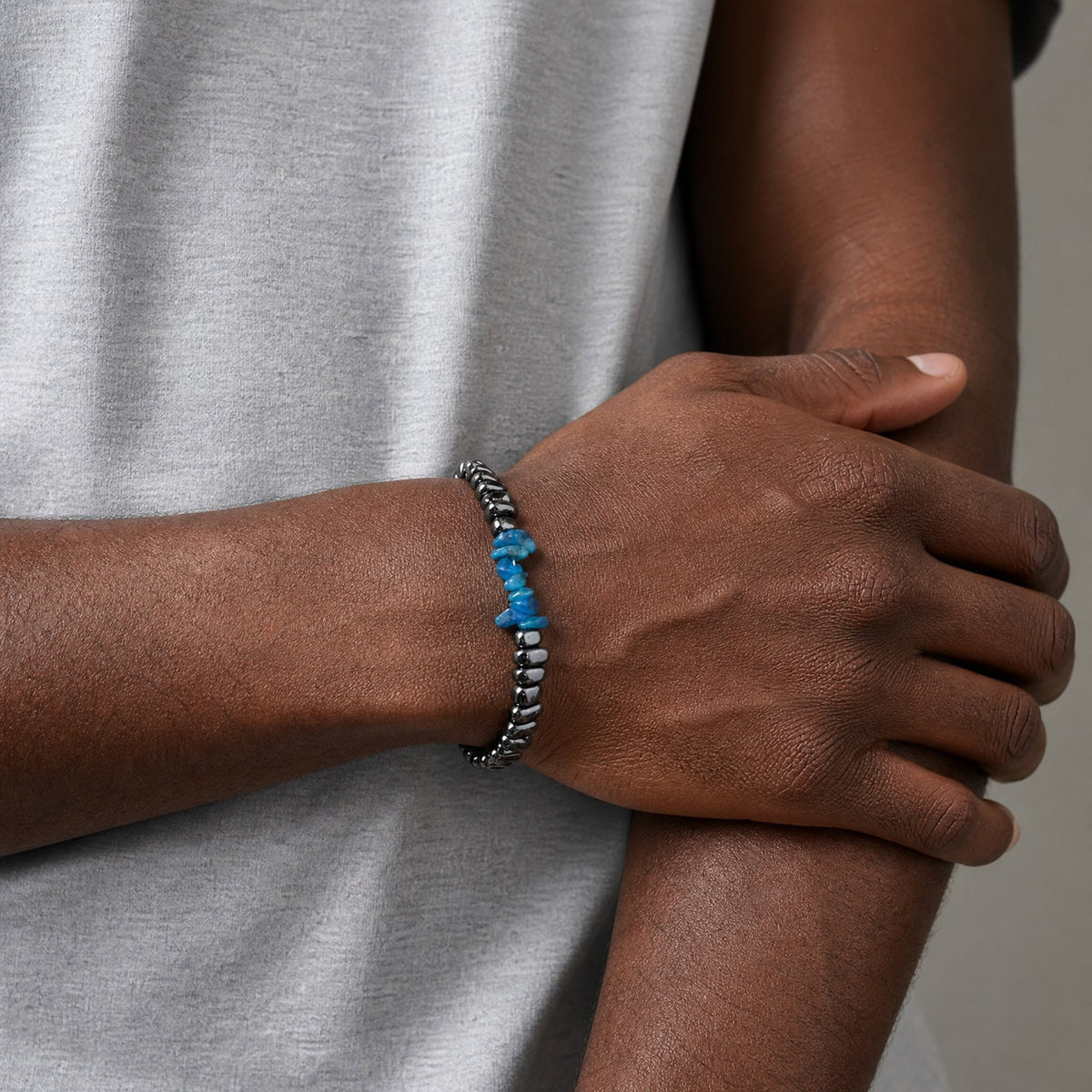 Black Gemstone Stainless Steel Bracelet for Men