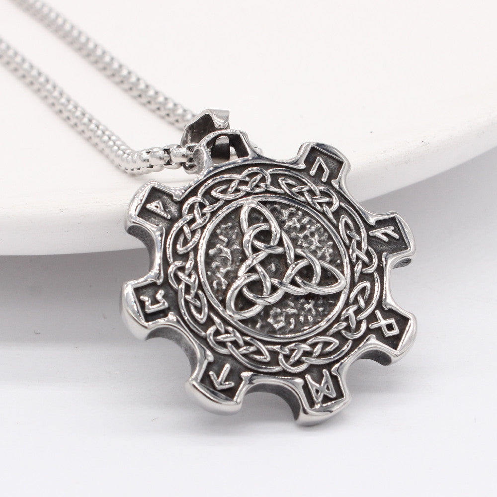 Viking Pendant Titanium Steel Gear Necklace Durable Retro Triangle Design For Men And Unisex Planderful