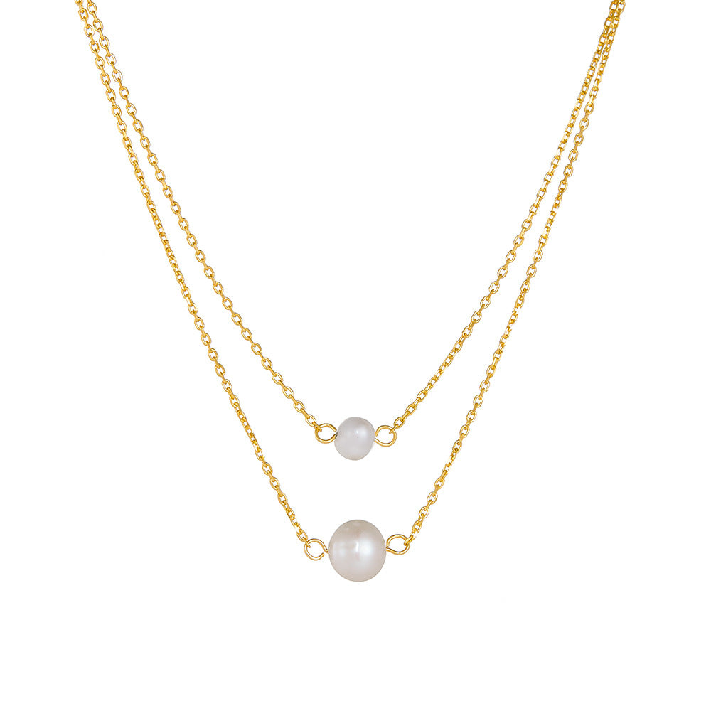 Retro Double-Layer Single Natural Pearl Necklace, Tide Foreign Trade 925 Sterling Silver