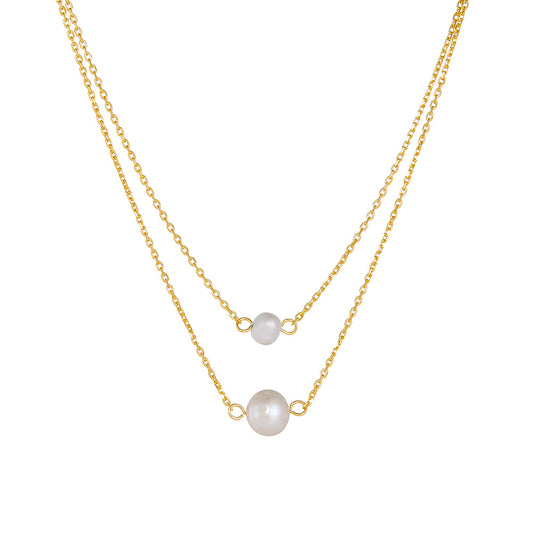 Retro Double-Layer Single Natural Pearl Necklace, Tide Foreign Trade 925 Sterling Silver