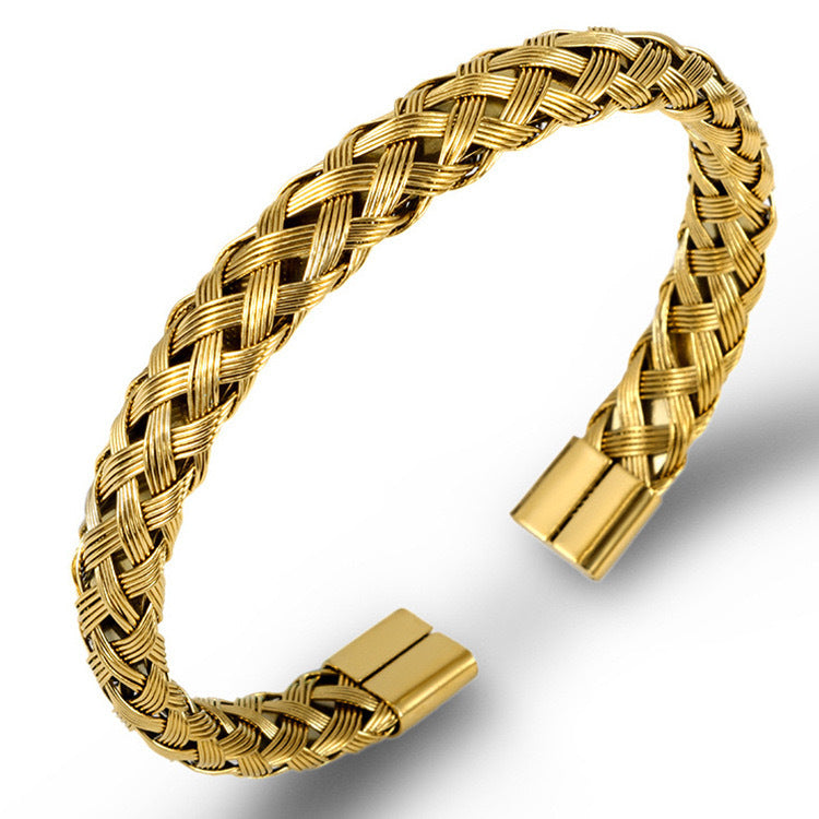 Planderful Everyday Genie Stainless Steel Twist Woven Bracelet For Men Open Cuff