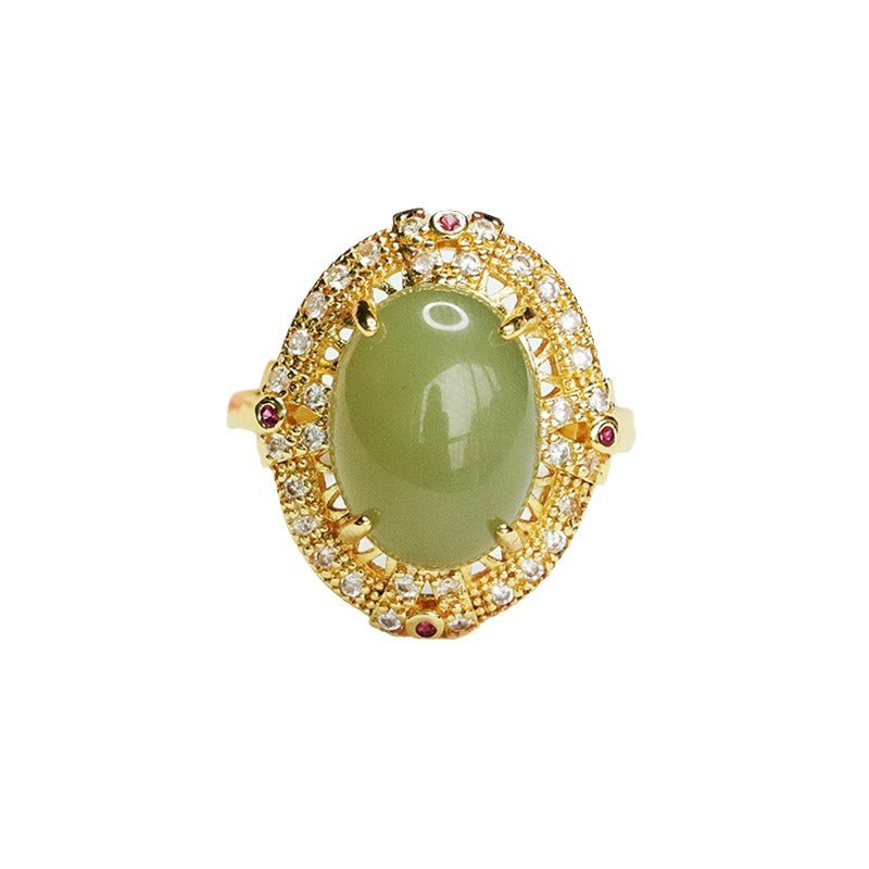 Qingshui Hetian Jade Openwork Woven Ring