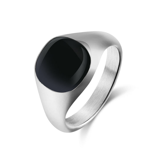 Planderful Titanium Steel Oil Drop Ring For Men And Women Unisex Hipster Style Bold Black Finish